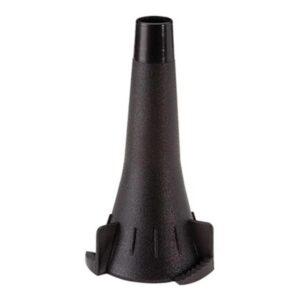A dark, textured, funnel-shaped object with a narrow cylindrical top and a wider base featuring ridges and serrations, on a white background.